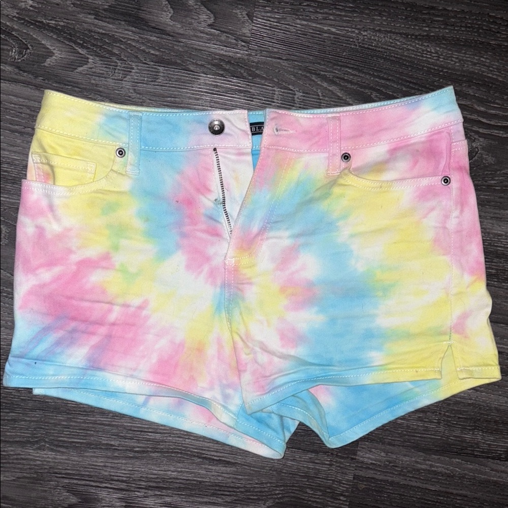 Blackheart Pink yellow and Blue Jean Shorts Vibrant Tie-Dye